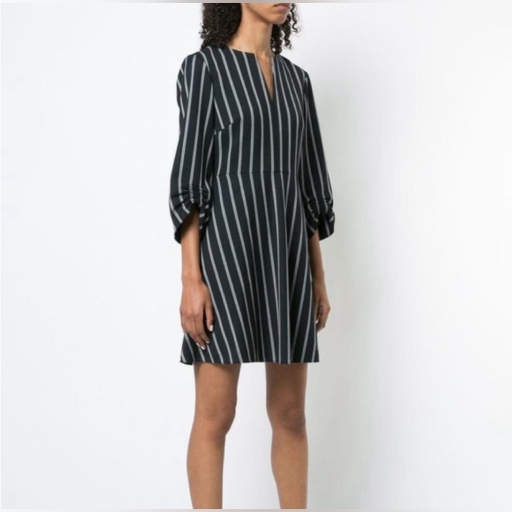 Tibi ruched sleeve striped dress